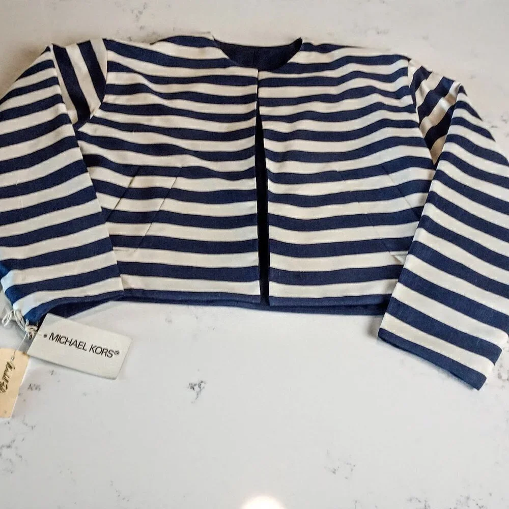 Michael Kors Navy Stripe Reversible Silk Jacket NWT